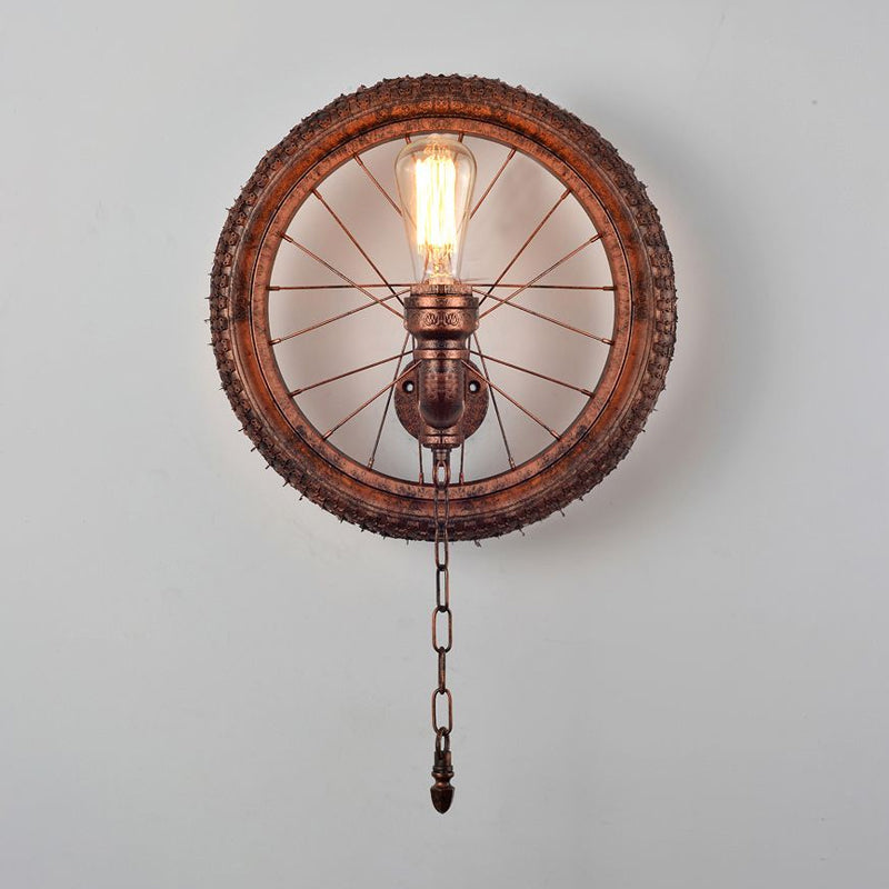 Rustic Industrial Wheel Metal Sconce Lamp - Dark Rust Wall Lighting For Restaurants