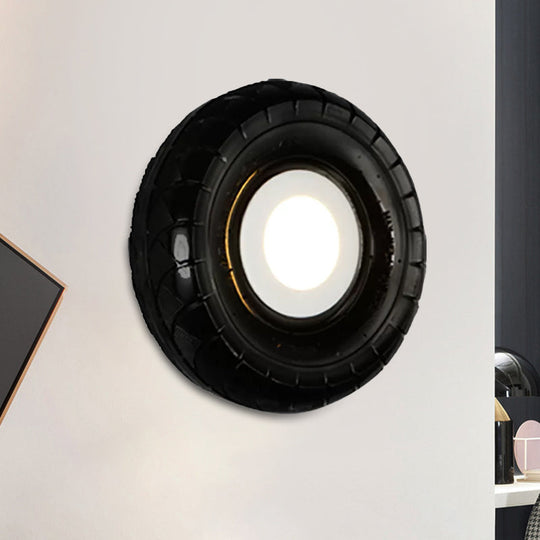 Farmhouse Led Wall Sconce With Metallic Tyre Design - Black 10/16 Width