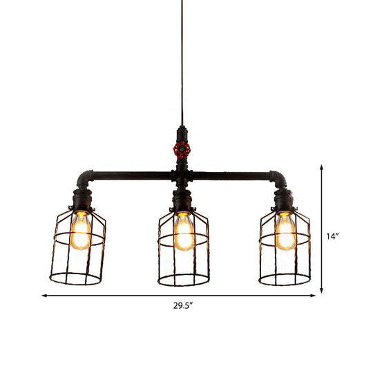 Hanging Rustic Wire Guard Pendant Light - 2/3 Lights Wrought Iron Aged Silver/Black