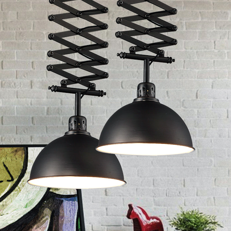 Industrial Style 1 Bulb Metal Dome Ceiling Light - Extendable Pendant for Balcony - Black/White