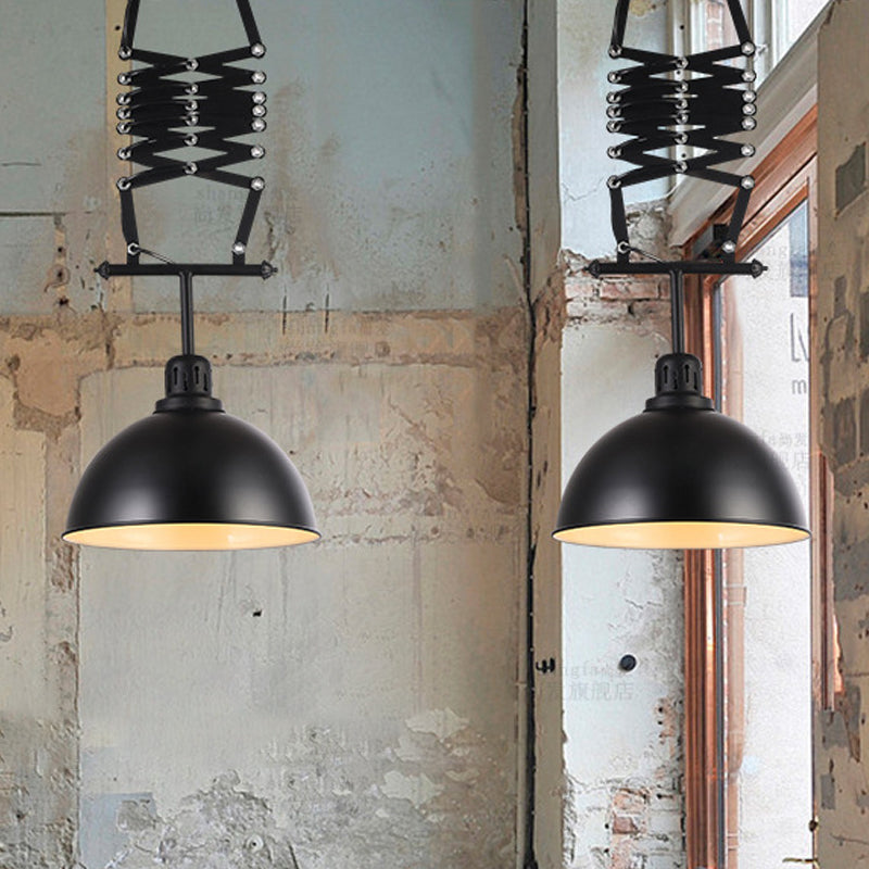 Industrial Style 1 Bulb Metal Dome Ceiling Light - Extendable Pendant for Balcony - Black/White