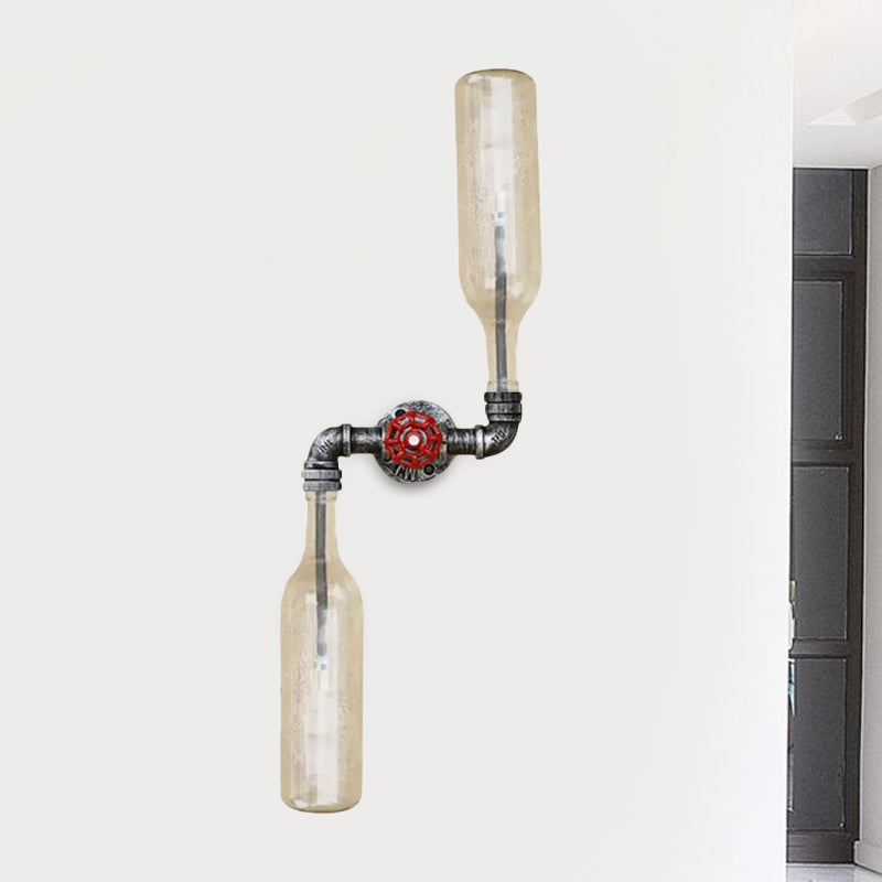 Industrial-Style Gray/Blue Glass Wall Sconce Light With 2 Wine Bottle Lights Ideal For Living Room