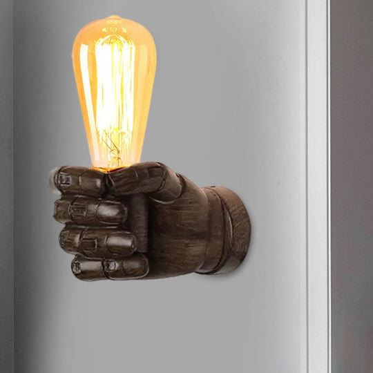 Vintage Wood Bare Bulb Sconce Light With Hand-Shaped Base - Black/White Restaurant Wall Lamp