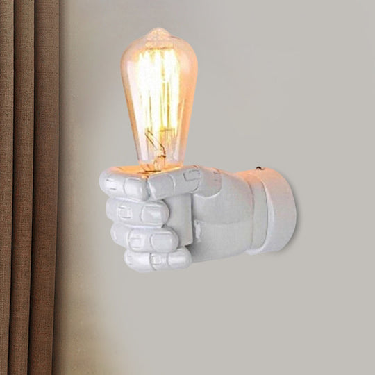 Vintage Wood Bare Bulb Sconce Light With Hand-Shaped Base - Black/White Restaurant Wall Lamp