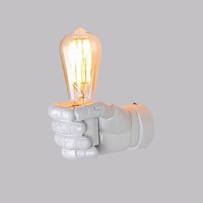 Vintage Wood Bare Bulb Sconce Light With Hand-Shaped Base - Black/White Restaurant Wall Lamp