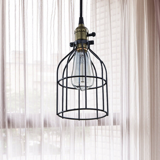 Retro Birdcage Hanging Pendant Light In Black - Coffee Shop Accent