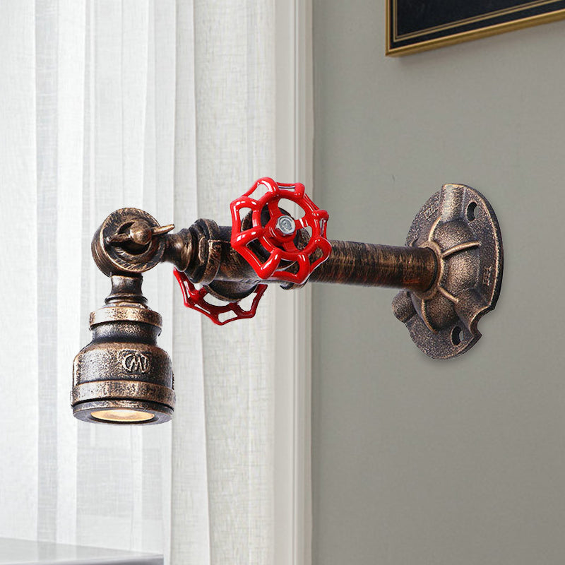 Industrial Water Pipe Wall Lamp - Wrought Iron Valve Design Bronze Finish