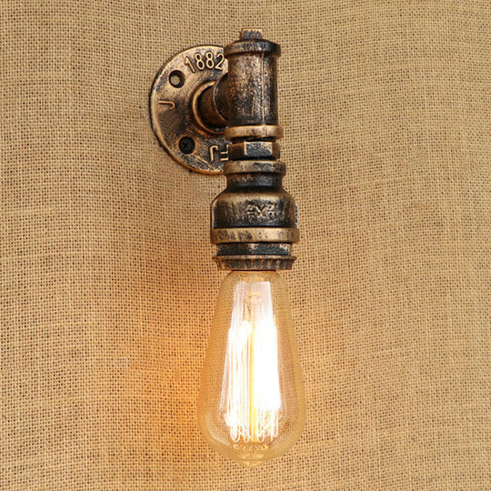 Rustic Industrial Wall Sconce: 1-Bulb Water Pipe Metal Shade Lamp In Bronze