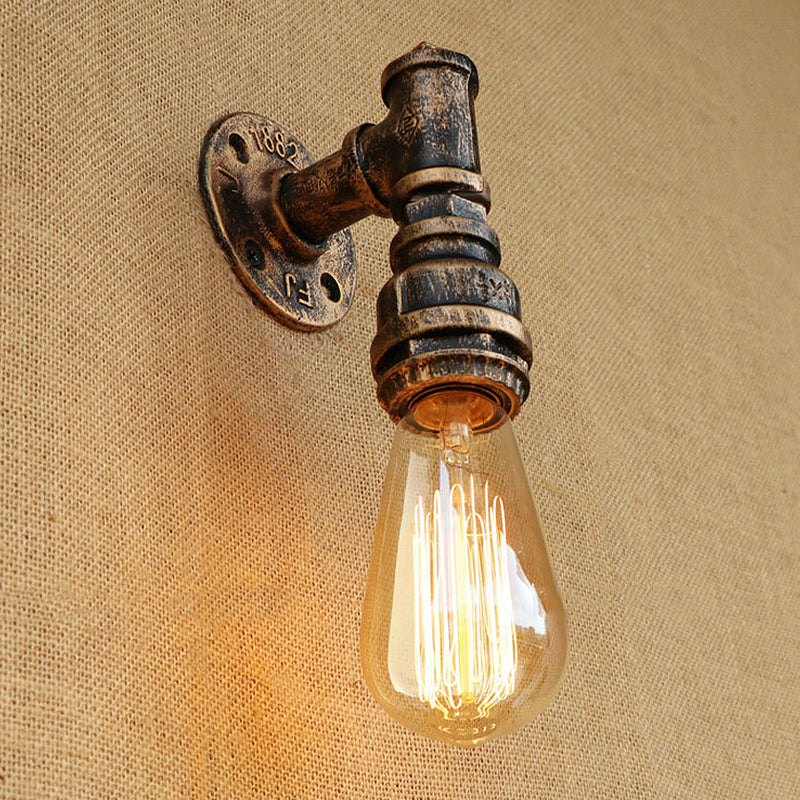 Rustic Industrial Wall Sconce: 1-Bulb Water Pipe Metal Shade Lamp In Bronze