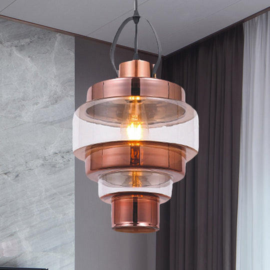 Clear Glass Ripple Pendant Ceiling Light With Handle - Silver/Brass/Rose Gold Post-Modern 1-Light