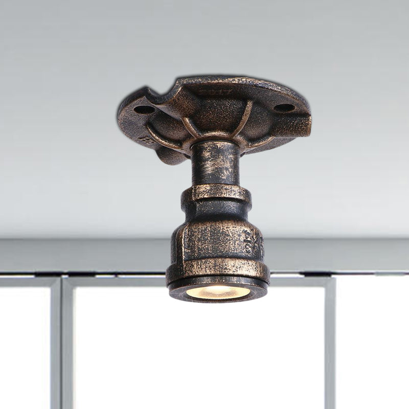 Rustic Industrial Antique Brass Water Pipe Ceiling Light with 1 Metal Semi Flush Mount - Perfect for Hallways