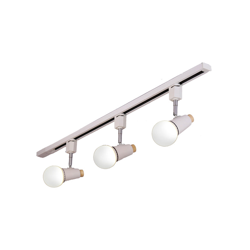 Industrial Metallic Linear Ceiling Light - 3/4 Heads Adjustable Semi Flush Track Fixture with Cup Shade in Black/White