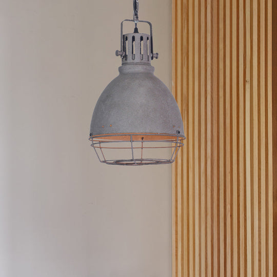 Wrought Iron Pendant Lighting with Bell/Dome Shade - Industrial 1 Light Hanging Lamp in Grey