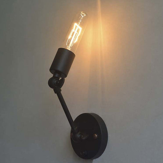 Adjustable Industrial 1-Head Open Bulb Wall Light Fixture In Black For Corridor