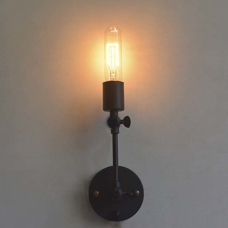 Adjustable Industrial 1-Head Open Bulb Wall Light Fixture In Black For Corridor