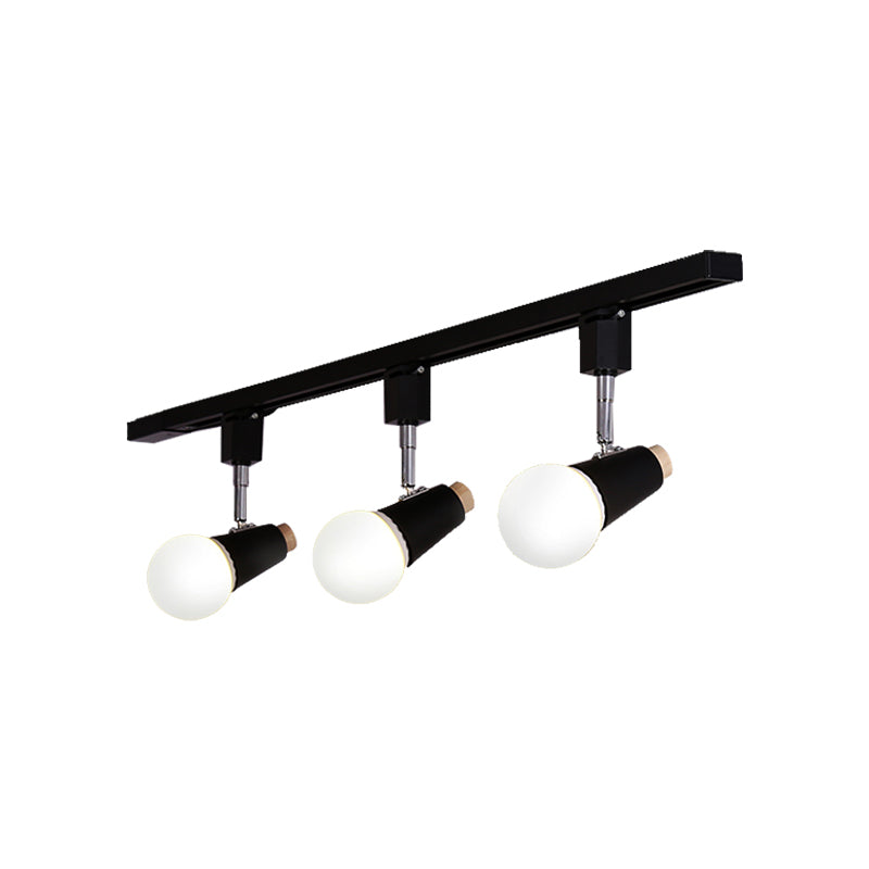 Industrial Metallic Linear Ceiling Light - 3/4 Heads Adjustable Semi Flush Track Fixture with Cup Shade in Black/White