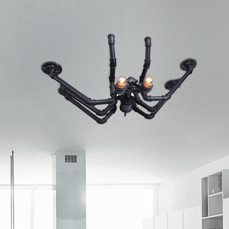 Vintage Industrial Metal Spider Ceiling Light Fixture - Semi Flush Pendant In Black/Bronze Finish 2