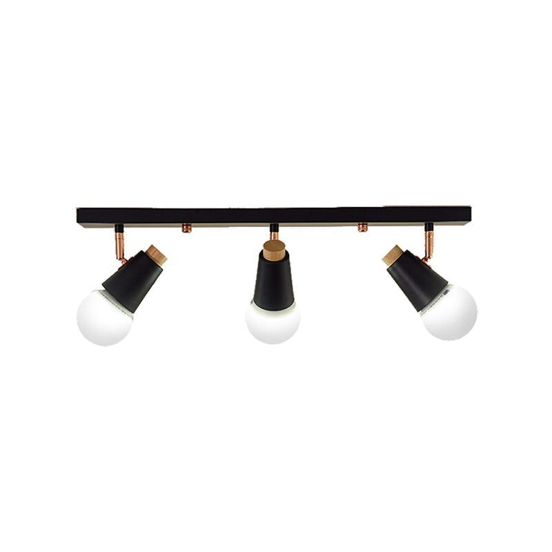 Industrial Metallic Linear Ceiling Light - 3/4 Heads Adjustable Semi Flush Track Fixture with Cup Shade in Black/White