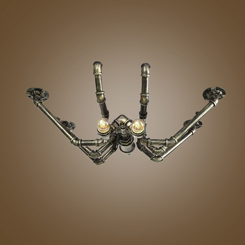 Vintage Industrial Metal Spider Ceiling Light Fixture - Semi Flush Pendant in Black/Bronze Finish - 2 Bulb Living Room Lighting