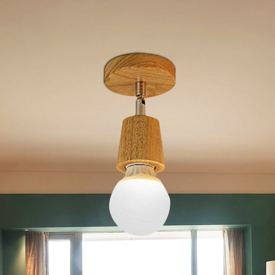 Industrial Wood Exposed Bulb Ceiling Light Fixture - 1 Light Bedroom Mini Semi Flush