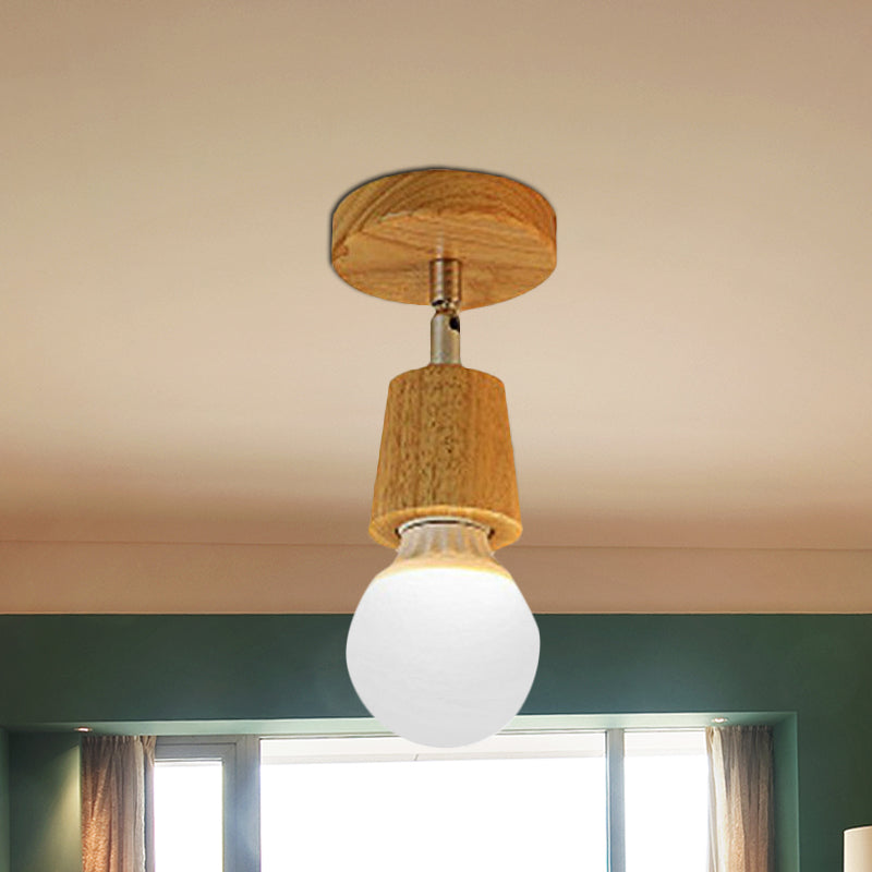 Industrial Wood Exposed Bulb Ceiling Light Fixture - 1 Bedroom Mini Semi Flush