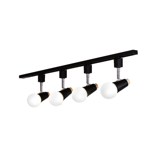 Industrial Metallic Linear Ceiling Light - 3/4 Heads Adjustable Semi Flush Track Fixture With Cup