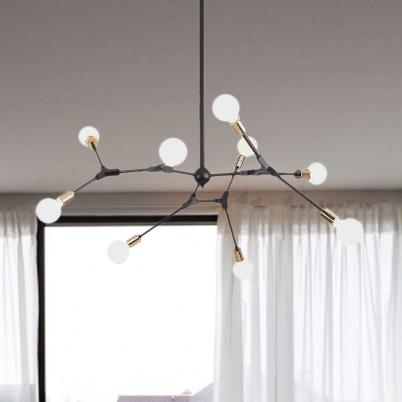 Retro Style Black Branch Suspension Light With 6 Or 8 Metallic Lights - Bedroom Chandelier Lamp