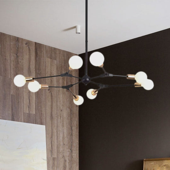 Retro Style Black Branch Suspension Light With 6 Or 8 Metallic Lights - Bedroom Chandelier Lamp