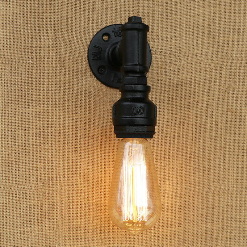 Industrial Exposed Bulb Wall Light With Pipe In Black For Corridors