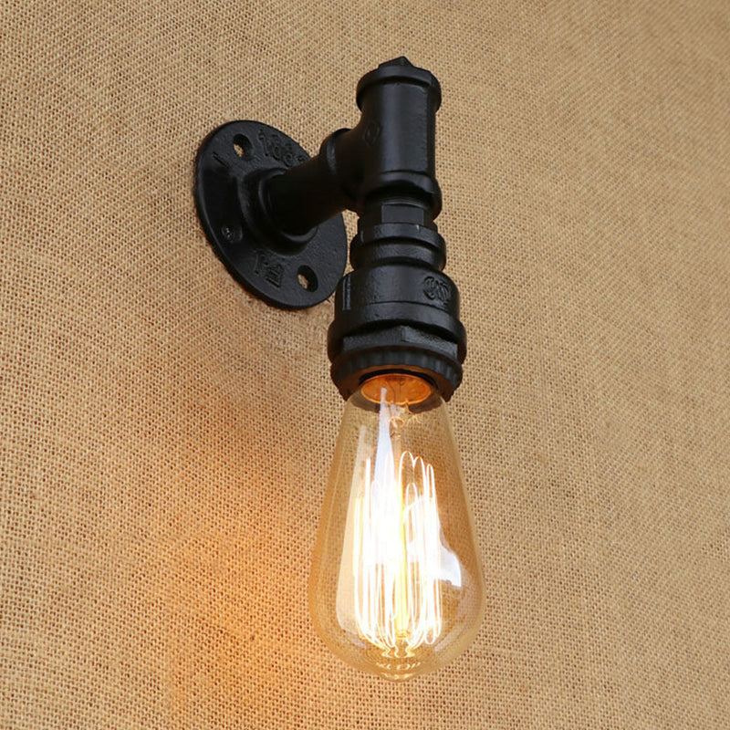 Industrial Exposed Bulb Wall Light With Pipe In Black For Corridors