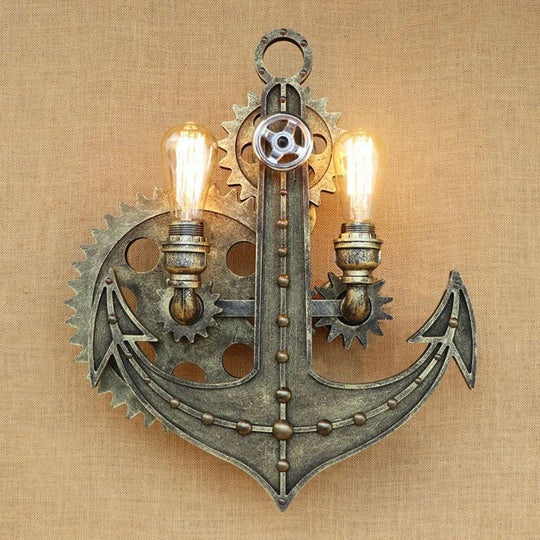 Vintage Brass/Rust Wall Light Sconce Lamp - 2 Bulbs Anchor Mount Ideal For Restaurants