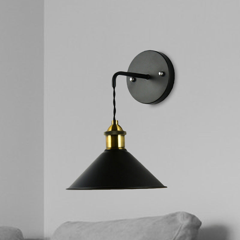 Industrial Style Black Wall Sconce Light For Dining Table - 1 Head Conical Shade