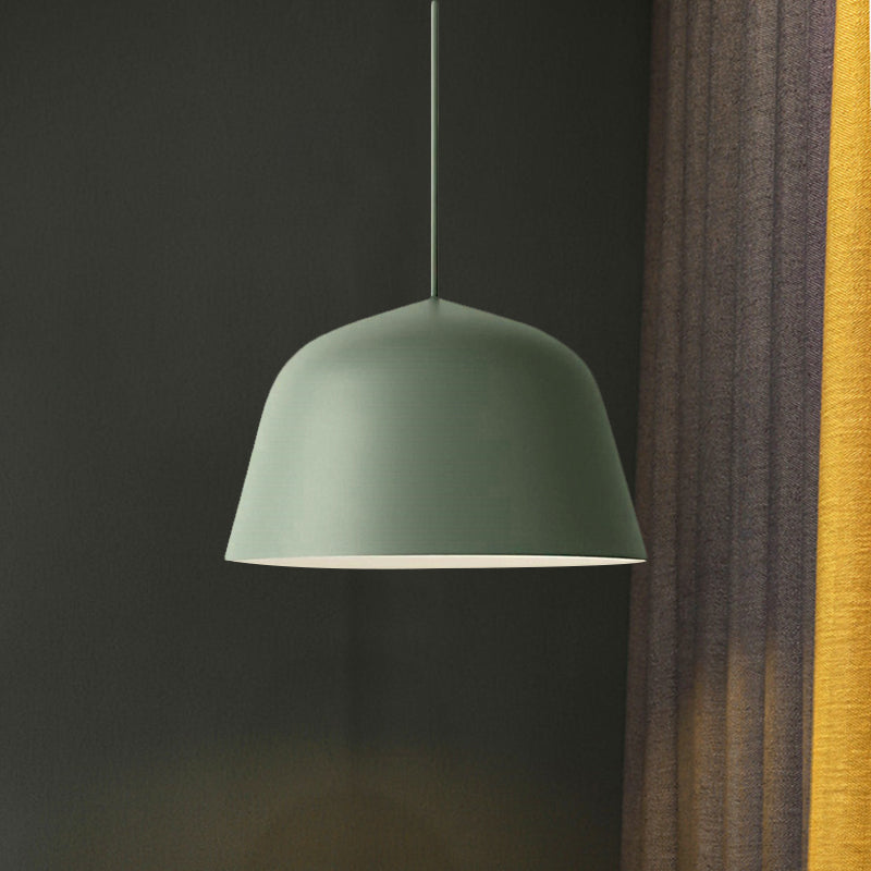 Nordic Style Dome Hanging Shade Ceiling 1 Light Metal Pendant Lamp in Black/Green for Bedroom