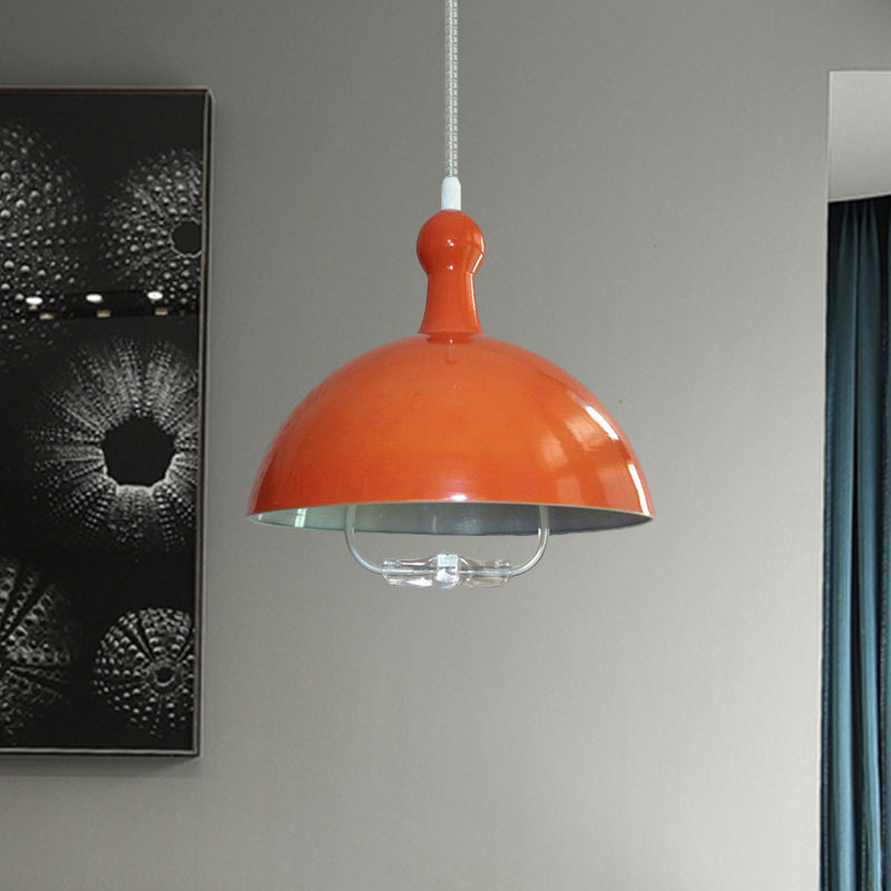 Extendable Industrial Ceiling Pendant with Chrome/Red Aluminum Dome and Handle