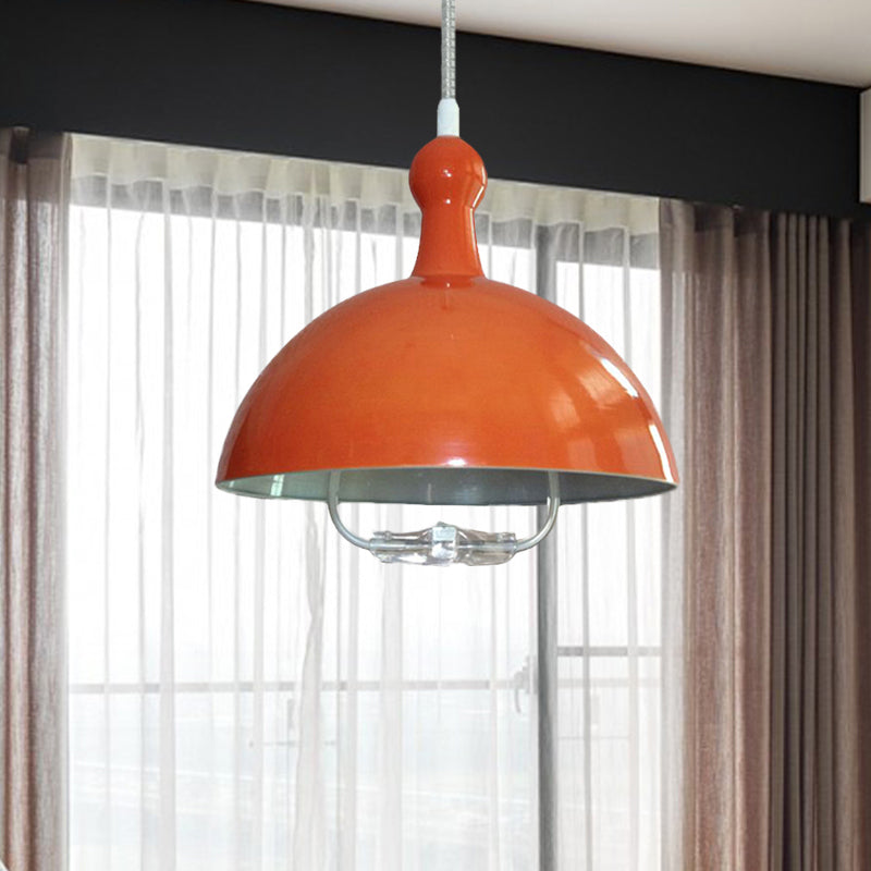 Extendable Industrial Ceiling Pendant with Chrome/Red Aluminum Dome and Handle