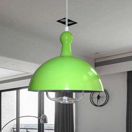 Extendable Industrial Ceiling Pendant with Chrome/Red Aluminum Dome and Handle