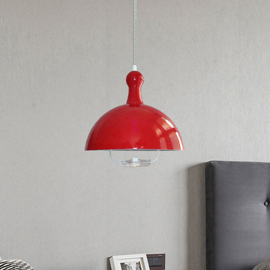 Extendable Industrial Ceiling Pendant with Chrome/Red Aluminum Dome and Handle