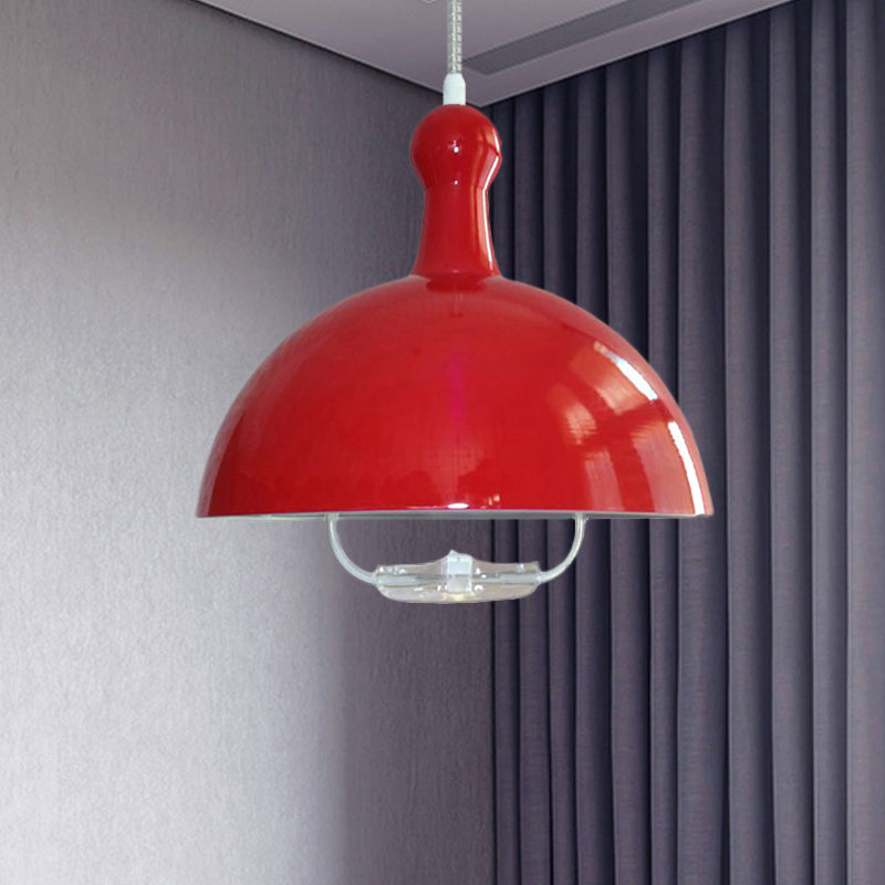 Extendable Industrial Ceiling Pendant with Chrome/Red Aluminum Dome and Handle