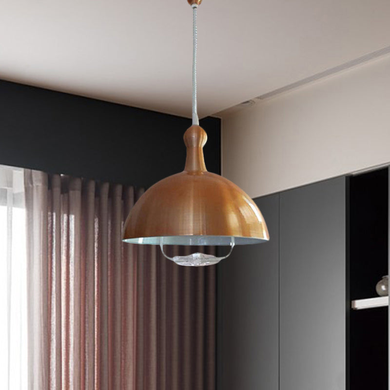 Extendable Domed Hanging Fixture - Industrial Style Chrome/Red Aluminum Ceiling Pendant With Handle