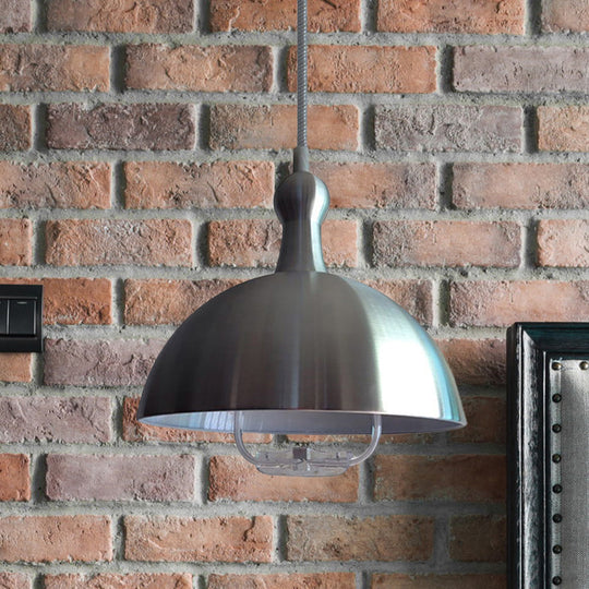 Extendable Industrial Ceiling Pendant with Chrome/Red Aluminum Dome and Handle