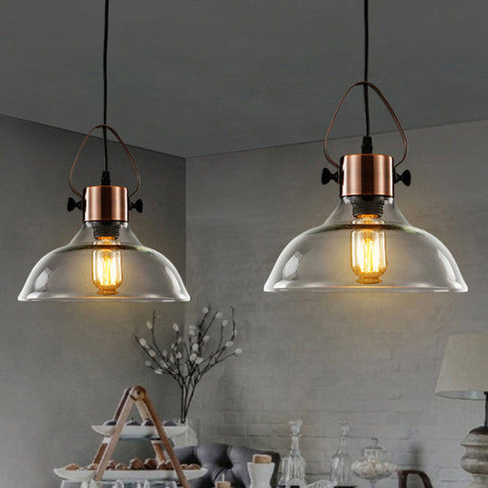 Copper Dome Pendant Light With Industrial Clear Glass - Dining Room Lighting Fixture