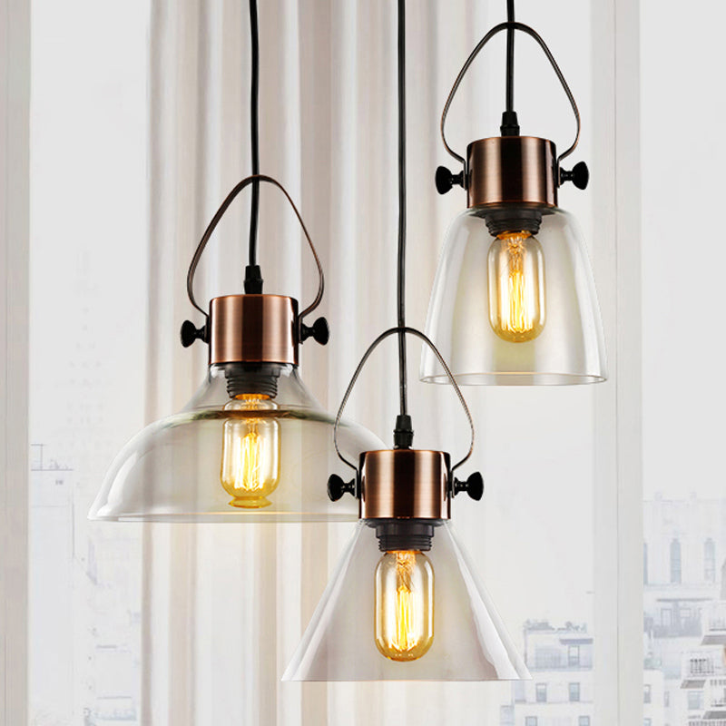 Copper Dome Pendant Light With Industrial Clear Glass - Dining Room Lighting Fixture