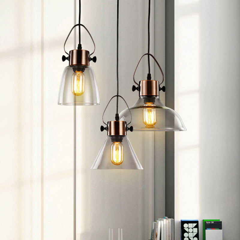 Copper Dome Pendant Light With Industrial Clear Glass - Dining Room Lighting Fixture