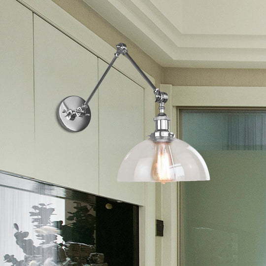 Clear Glass Wall Hanging Dome Light - Industrial Single Bulb Sconce In Chrome Ideal For Dining Room