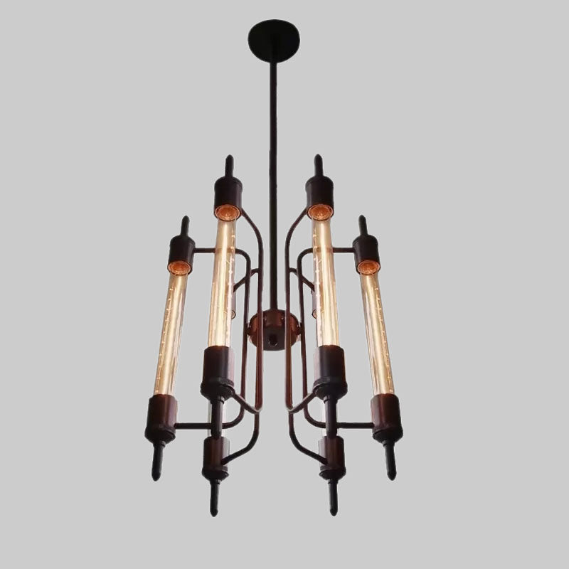 6-Light Linear Hanging Pendant Lamp in Farmhouse Black Metal for Restaurants