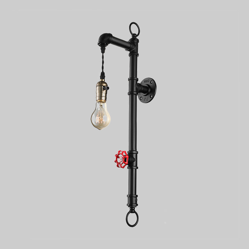 Antique Industrial Metal 1-Bulb Black Water Pipe Wall Mount Sconce Light For Dining Room With Valve