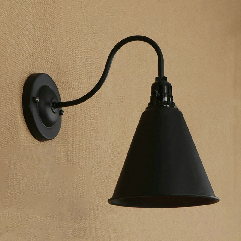 Industrial Black Metal Gooseneck Wall Sconce Light With Conical Shade - Perfect For Dining Room