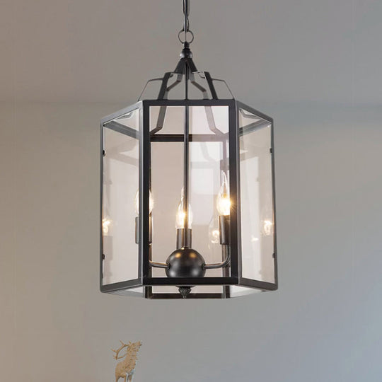 Vintage Black and White Hanging Chandelier - 3-Light Clear Glass Candle Pendant Fixture