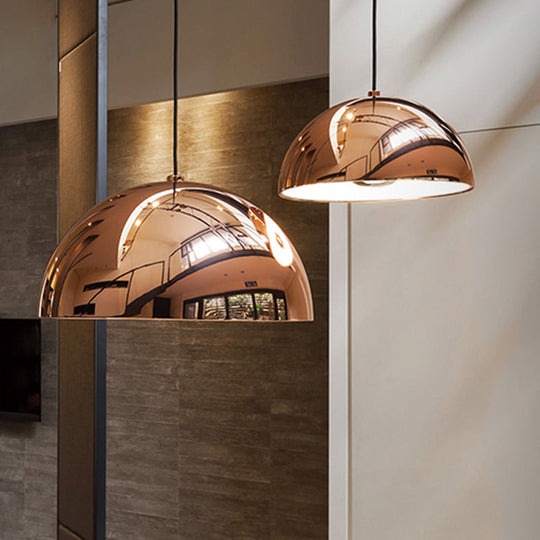 Metallic Dome Pendant Lighting, Polished Copper Finish, for Kitchen - 10"/12" Diameter, 1 Bulb