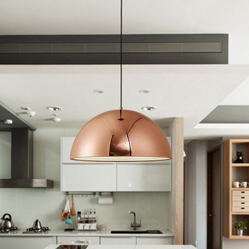 Metallic Dome Pendant Lighting, Polished Copper Finish, for Kitchen - 10"/12" Diameter, 1 Bulb